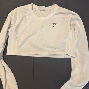 Gymshark White Long Sleeve Crop Sweatshirt